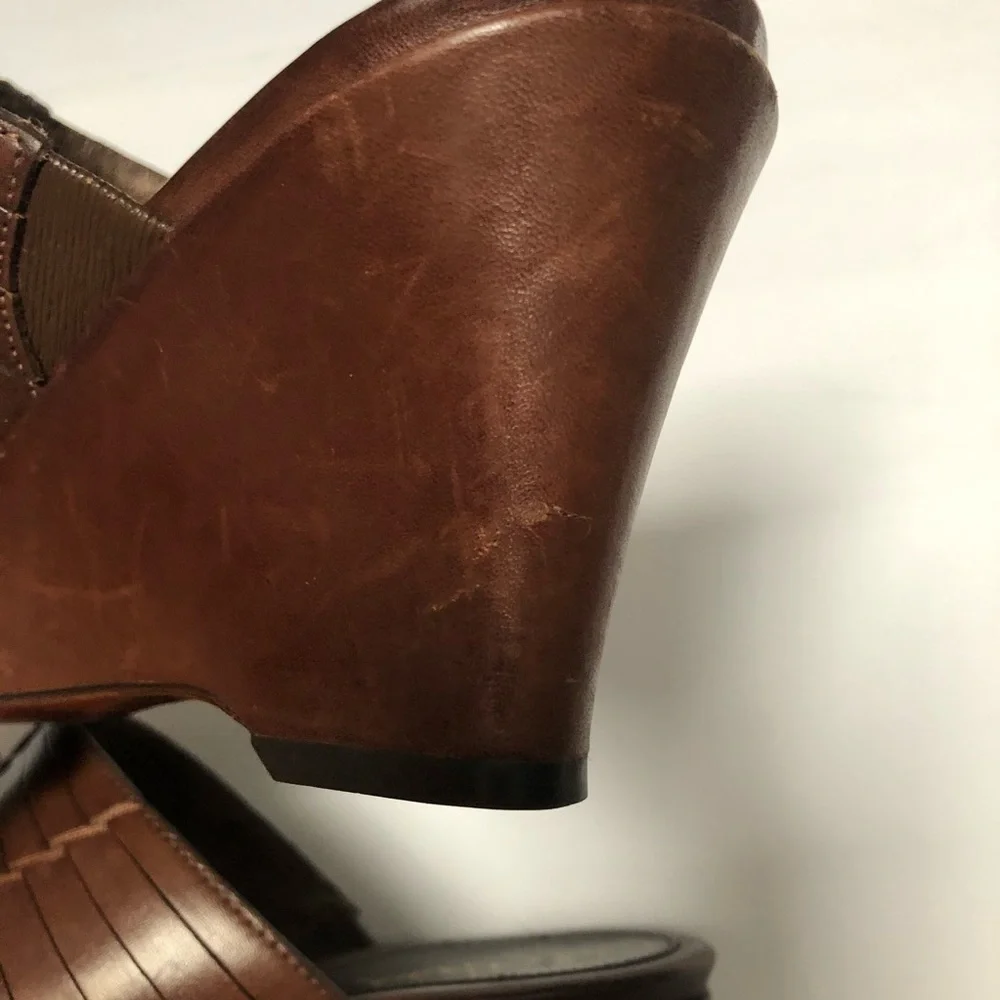 Cole Haan Nike Air Huarache Oxblood Brown Leather Wedge Sandals 10B